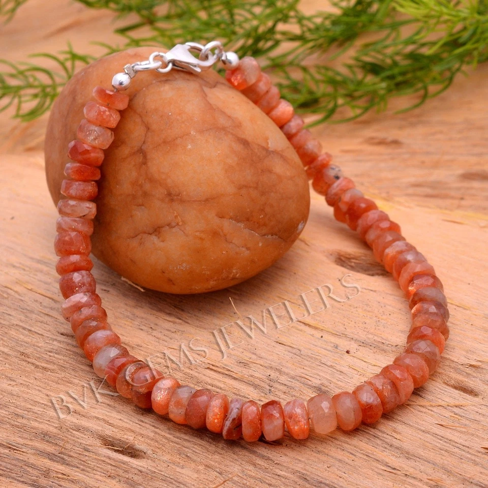 Pulsera Piedra Solar Natural AA, Joyería Piedra Solar Genuina Pulsera con Cuentas, Piedra Solar Foto 2 de 3