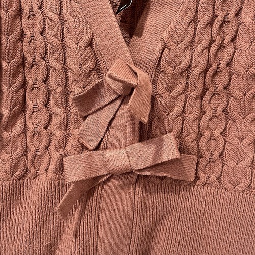 NEW EXPRESS Cable Knit Double Bow Short Sleeve Cardigan Size XS PINK MSRP $88 - Picture 4 of 9