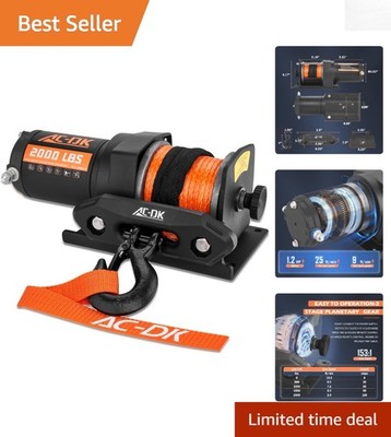 Compact 2000 lb Electric Winch with Easy Install Mounting Kit for Off-Roading