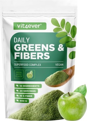 vit4ever Daily Greens & Fiber Pulver - 16 g Ballaststoffe & Superfoods - Flohsam