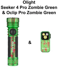 Olight Seeker 4 Pro Zombie Green CW Flashlight & Oclip Pro Zombie Green Light