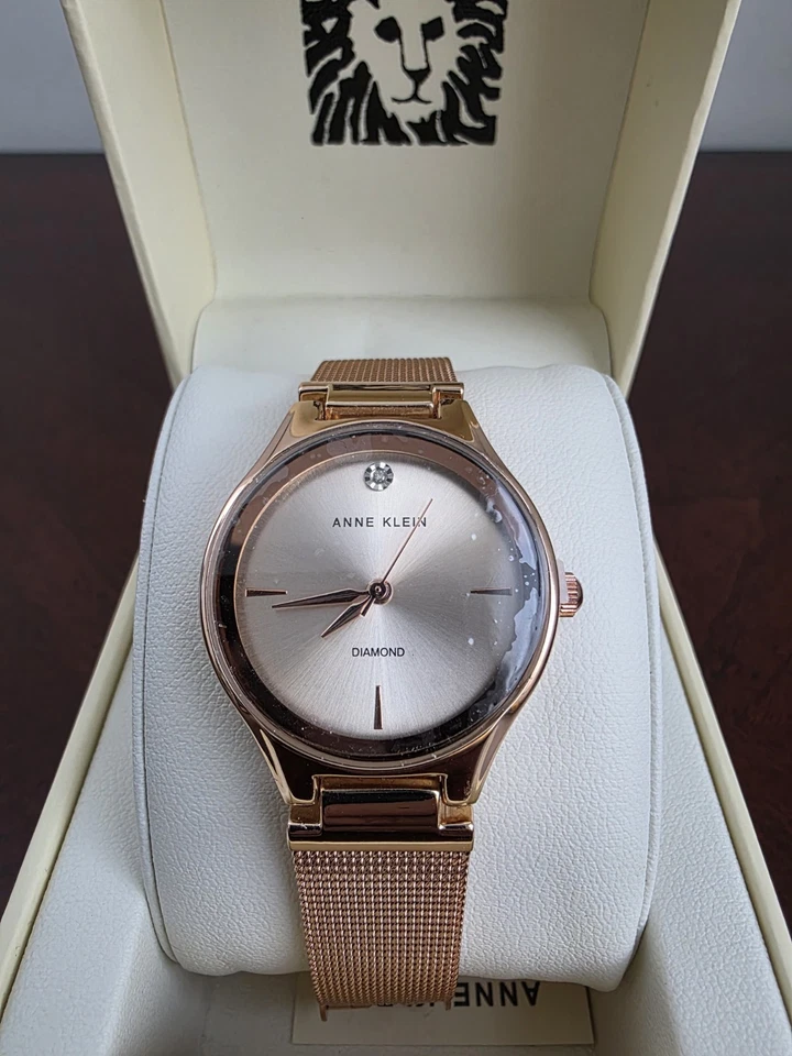 Anne Klein女式长方形金色手表-棕色皮革表带-全新带盒 — 第 2/4 张图片