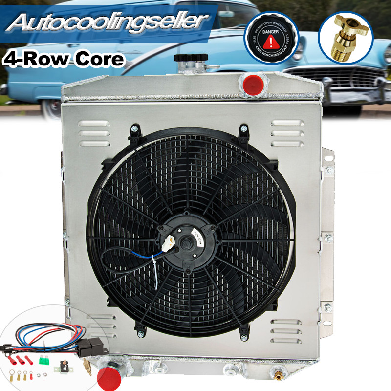 4-Core Radiator+Shroud Fan For 1954 1955 1956 Ford Country Squire Fairlane L6 V8
