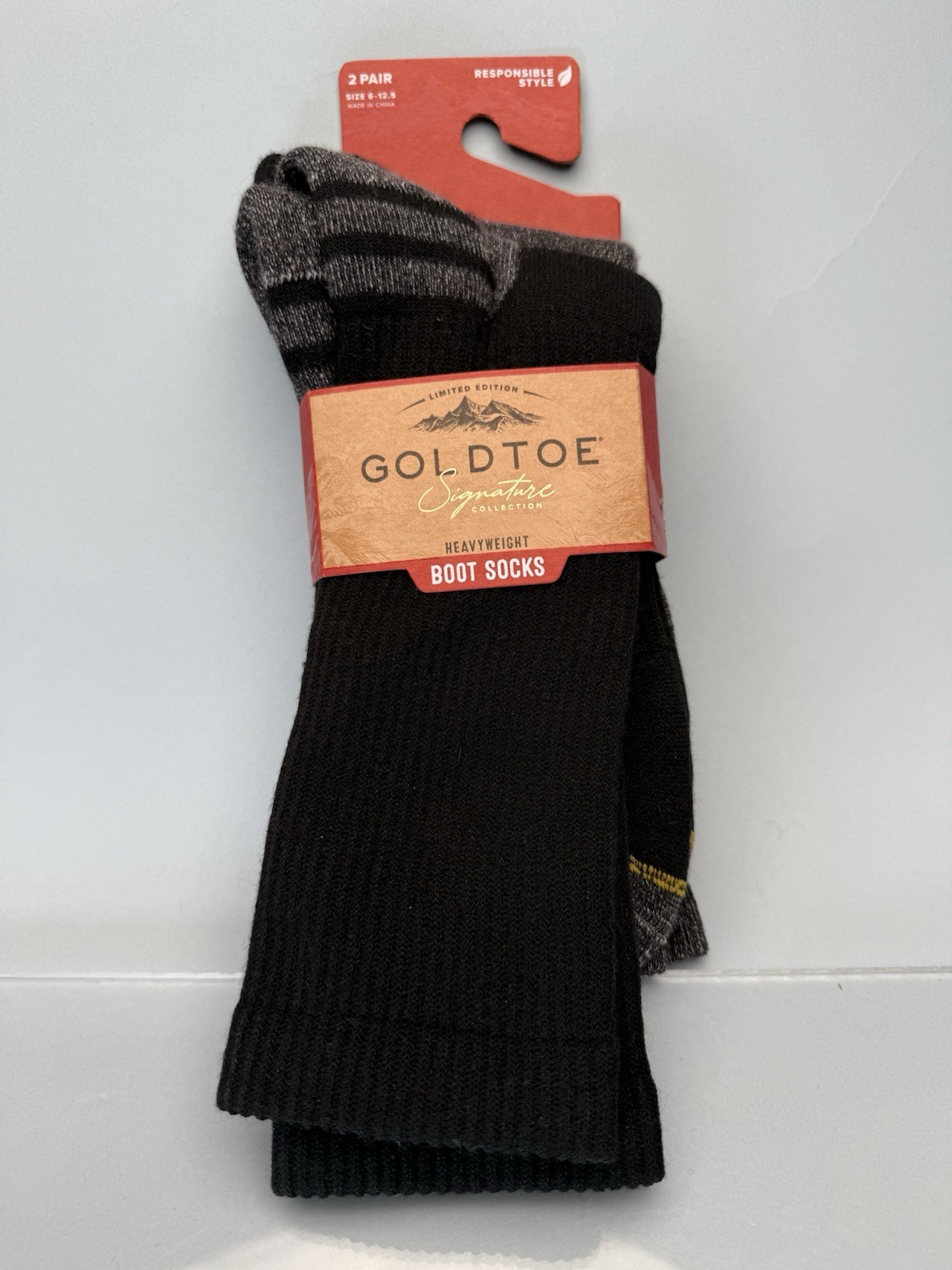 Gold Toe Signature Boot Socks 2 Pair Size 6-12.5 Gray Black 