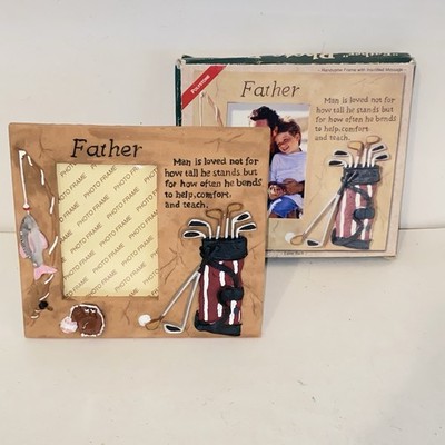 Vintage 3D Polystone Resin Father & Quote Photo Picture Frame Golf Fishing Sport