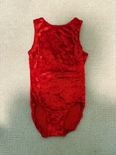Gymnastics Leotard Red Crushed Velvet w/ Scooped Back - Adult Small