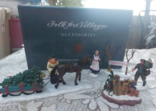 Christmas Accessory Lot Dog Horse & Carriage & More folk-Art Village