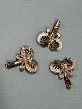 Butterfly Lot of 3 Hair Clothes Jewelry Clips Glittery Sparkly Pink Gold Silver