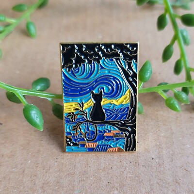 Sternennacht Emaille Pin Anstecker - Van Gogh Schwarze Katze Metall Pin Anstecker