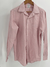 Brooks Brothers Button Down Shirt Men's 16/34 Red White Blue Check Plaid No Iron