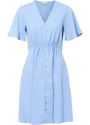 Leinen-Kleid mit Knopfleiste Gr. 36 Perlblau Damen Minikleid Sommerkleid Neu*