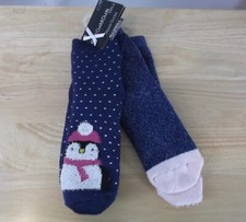 CUDDL DUDS GIRLS SLIPPER SOCKS 2 - NAVY - LOUNGE SOCKS - SHOE SIZE 4-10 - NWT