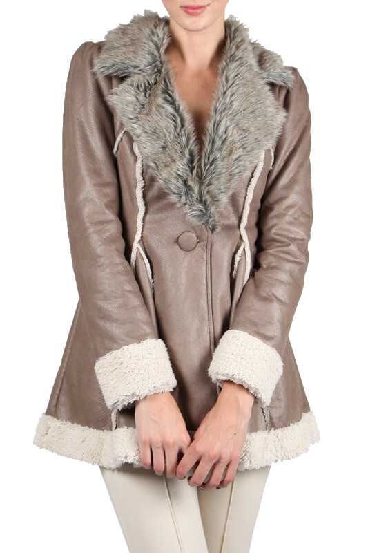 RYU Brown Grey Coat Jacket with Faux Fur Collar Boutique