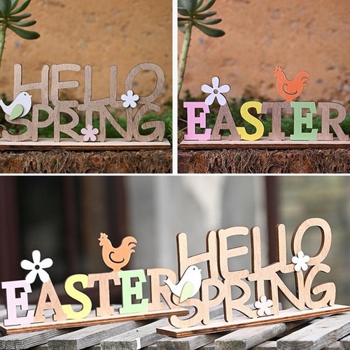 Adornos de madera de Pascua placa alfabeto de madera decoración de escritorio D4T6 D5H ~ - Imagen 4 de 12