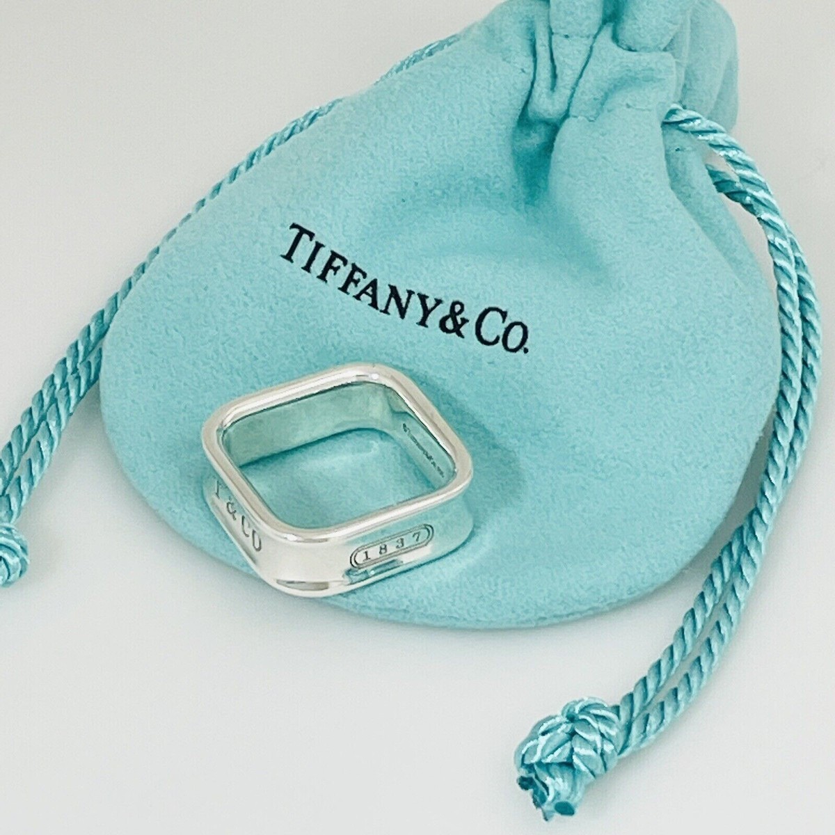 Size 9.5 Tiffany 1837 Square Ring in Sterling Silver Unisex Mens