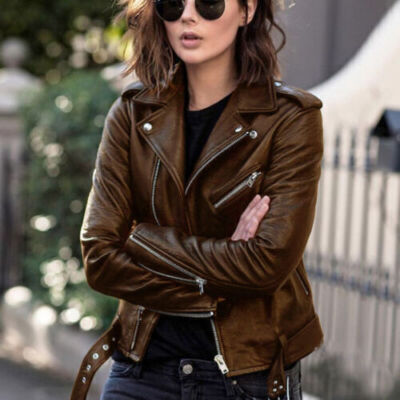 Stylish Brown Genuine Lambskin Leather Women's Jacket Handmade