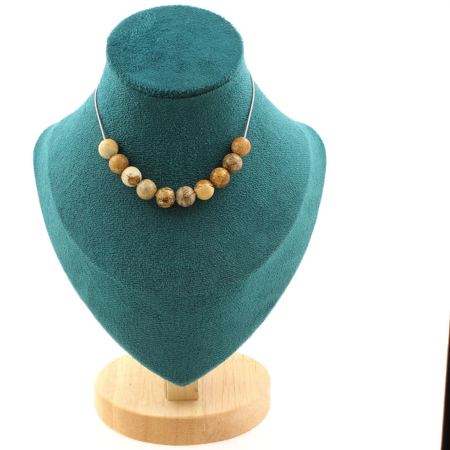 Collier perles Jaspe paysage 8 mm et chaine acier, un cadeau idéal pour elle