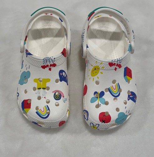 Crocs Classic Doodle Print Clogs Kid's Toddler Size C 11 White Slip On - Picture 4 of 9