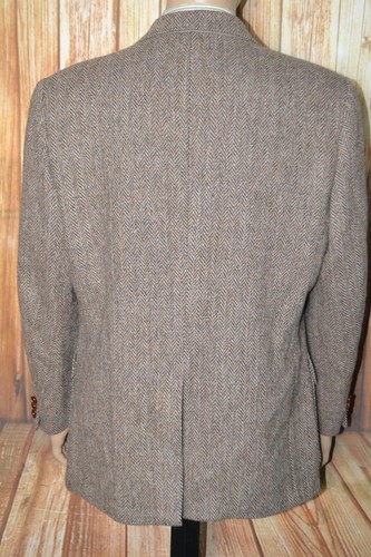 Vintage Harris Tweed Men Parital Lining 2 Front Wooden Button Blazer Sz 44R - Picture 6 of 12