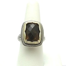 Sterling Silver Cushion Smoky Quartz Textured Halo Cocktail Ring sz9