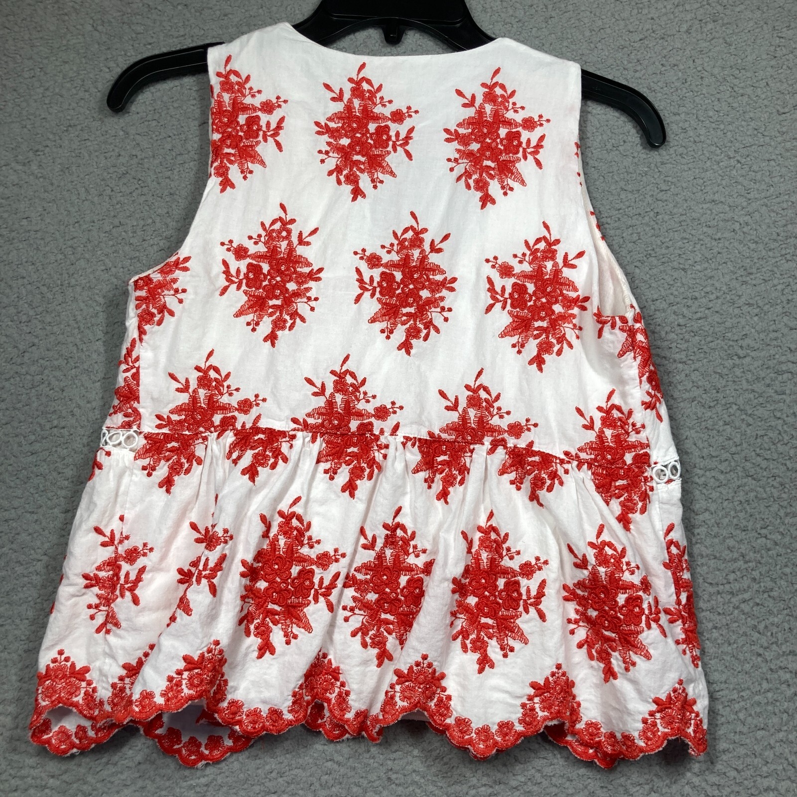 Miami Top Womens Small White Orange Sleeveless Lined Embroidered Babydoll Beachy