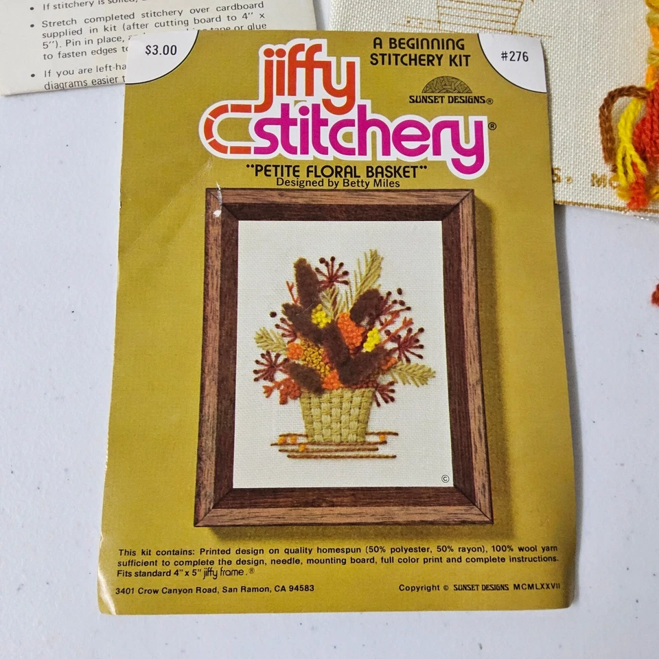 Kit de punta de aguja canasta floral pequeña Jiffy Stitchery artesanía para principiantes 4x5 Foto 3 de 4