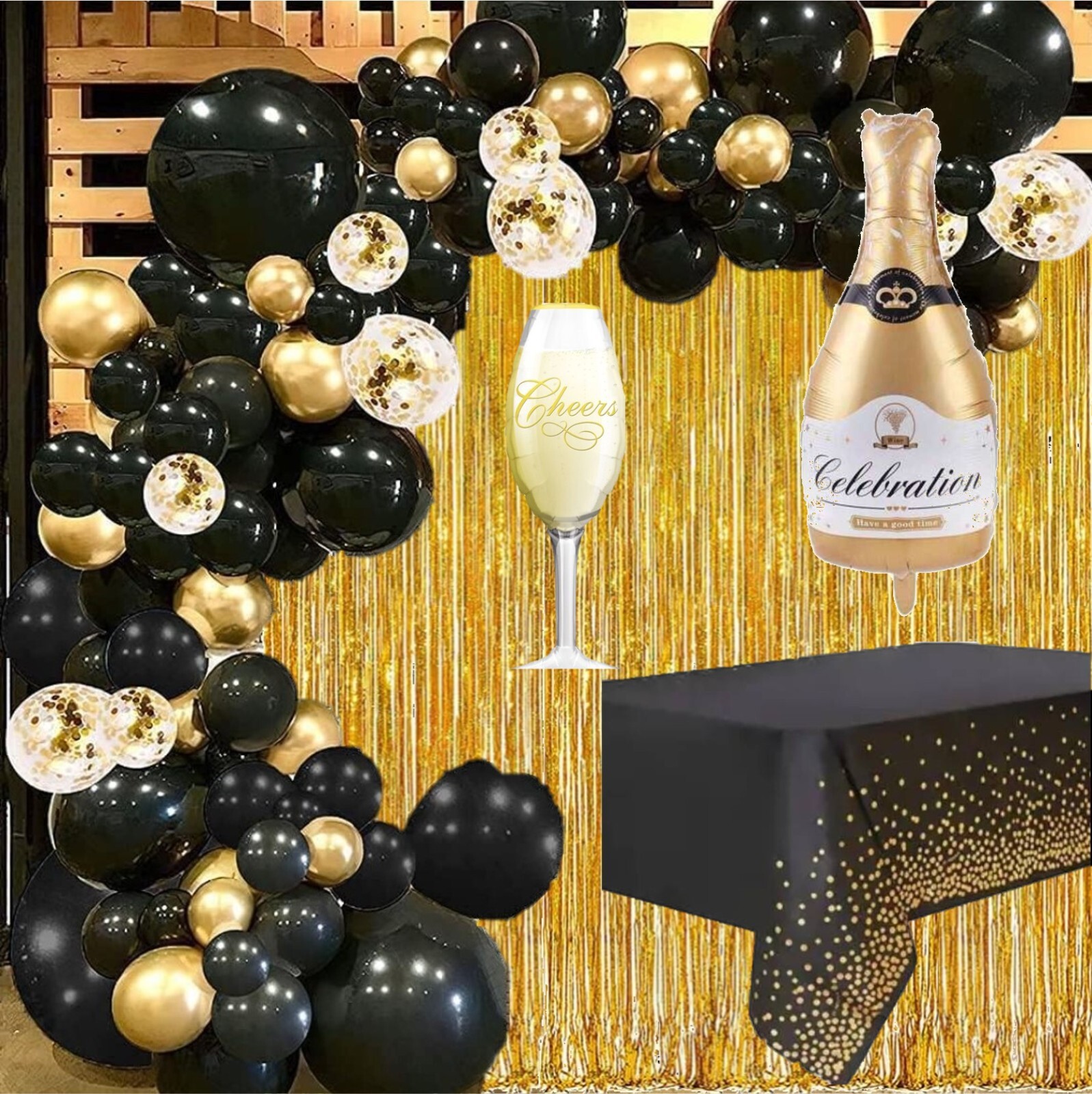 XXL Ballon Girlande schwarz gold Party Deko Geburtstag Feier 117 tlg Tischdecke