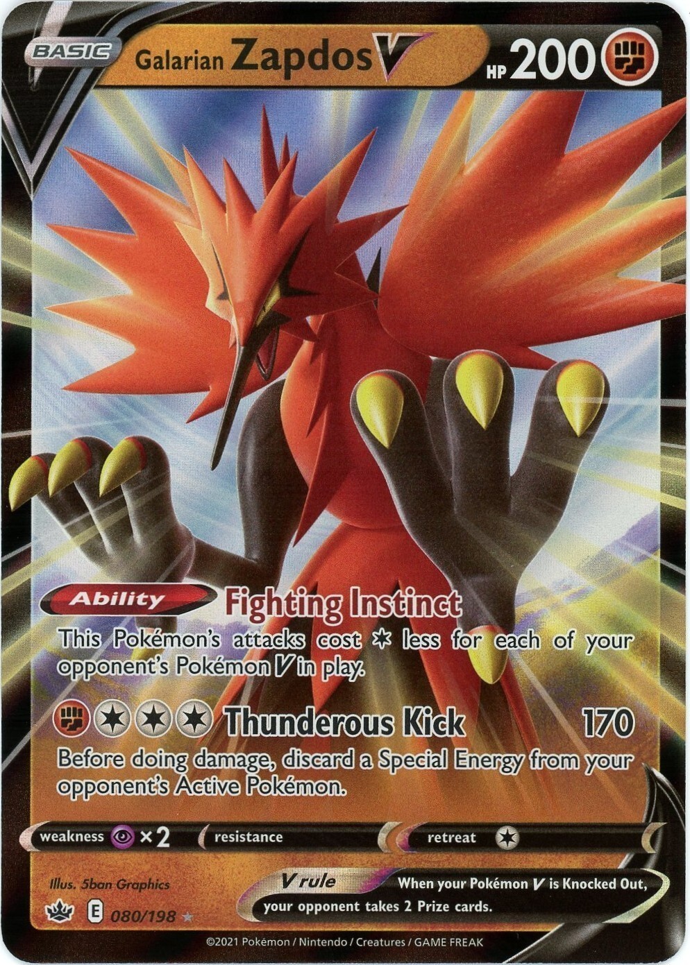 Galarian Zapdos V - 080/198 - Chilling Reign - 2021 - Pokemon NM/M