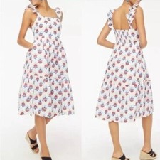 J Crew White Floral Midi Dress Square Neck Cottagecore Sz 10 NWT