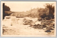 Vintage rushing river bridge house rocky landscape RPPC Postcard