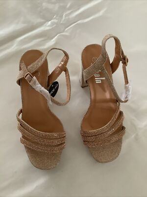 Shein Womens Rose Gold Glitter Platform Sandals Size Wide