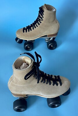 Vintage Riedell 130L Roller Skates Tan Suede   Size 6   Sure-Grip, GMN 608