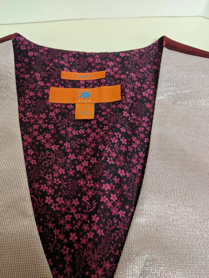 Men's Egara Orange and Burgundy Metallic Slim Fit 5 Button Vest Sz L NWT $60 - Image 4 of 4