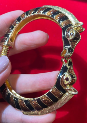 Kenneth Jay Lane Red Rhinestone Giraffe Horse Zebra Enamel Bypass Bracelet DB6