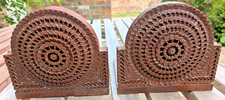 A pair of open wood lacework bookends - beautifully carved possibly limewood