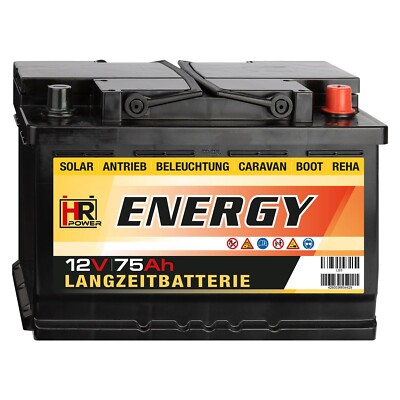 HR-ENERGY 75Ah Batterie 12V Versorgerbatterie Camping Wohnmobil Caravan Boot