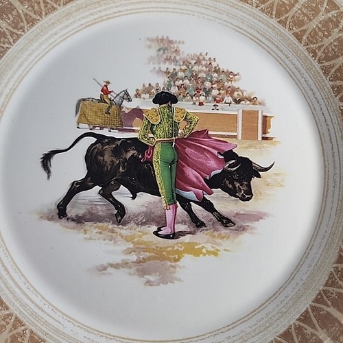 Vintage Royal Ironstone Matador Plate Bull Horns Rodeo Fighter Mid Century 10" - Picture 4 of 6