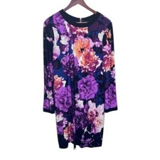 Eliza J Floral Jersey Shift Dress Lined Knee Length Long Sleeves Size 10