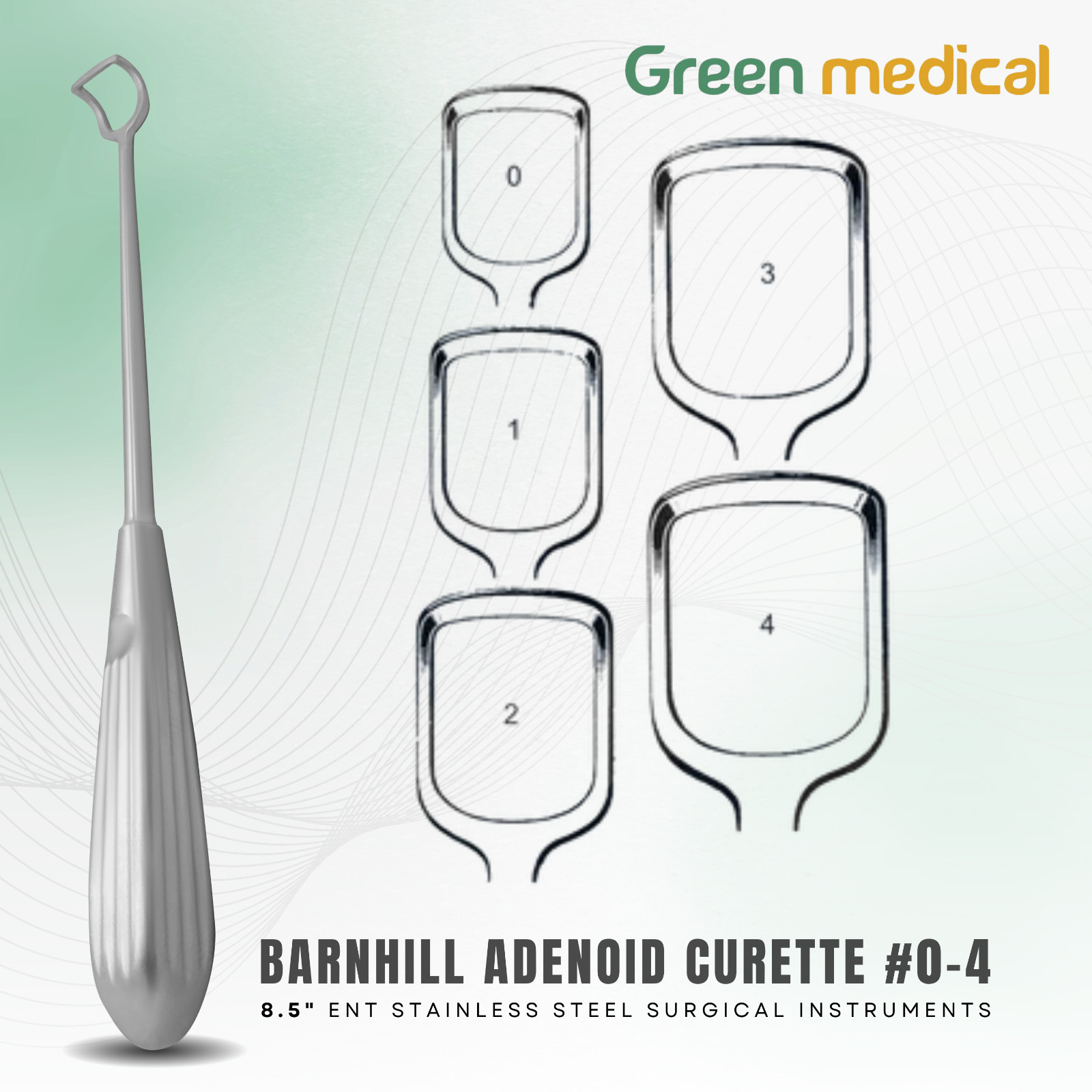 Barnhill Adenoid Curette Sizes #0-4, 8.5" ENT Surgical Instrument Stainless