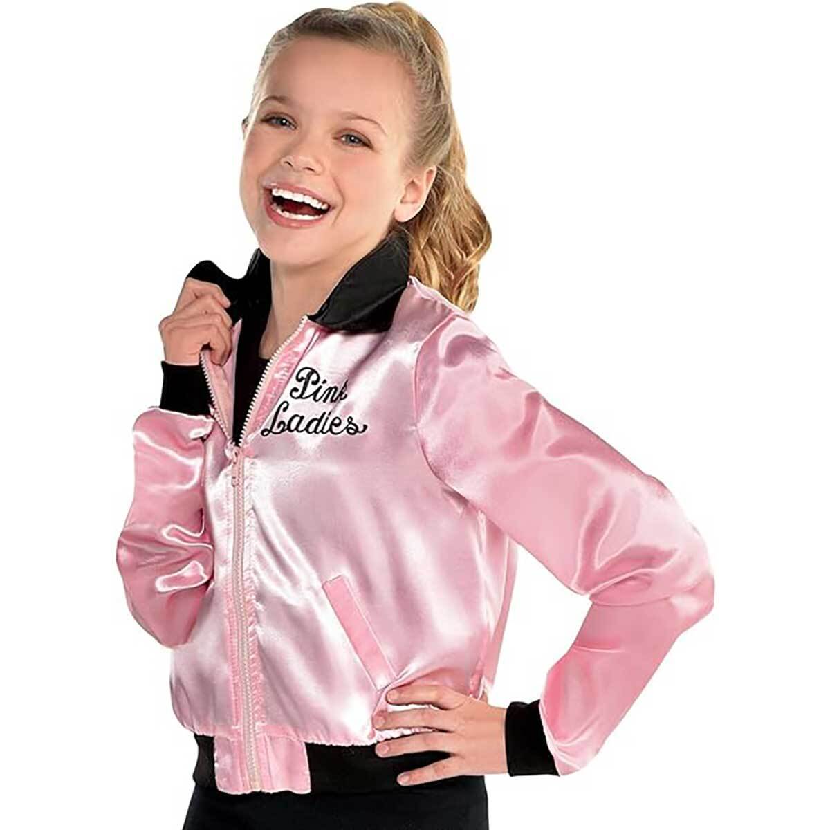 Disfraz chaqueta bombardero rosa grasa para mujer, niño