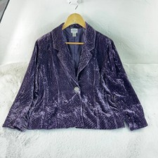 Chicos 2 Jacket Womens Large Purple Velvet Textured Goth Academia Blazer