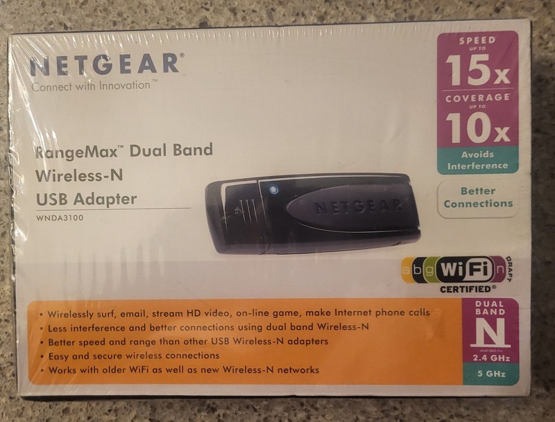 Netgear  RangeMax Dual Band Wireless-N USB Adapter - WNDA3100 - Brand New Sealed