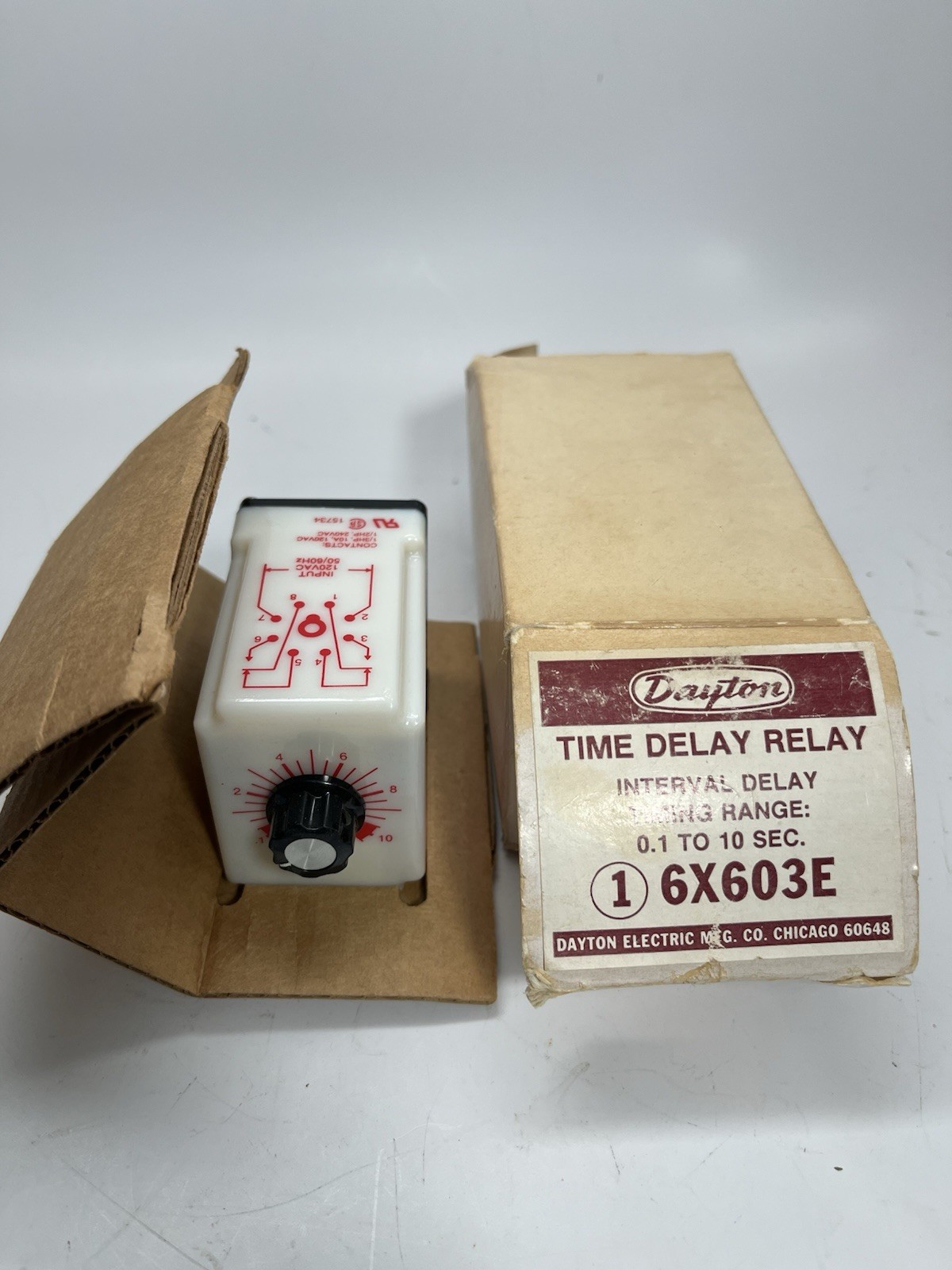 Dayton 6X603E Time Delay Relay 120VAC Interval Delay 0.1-10 Sec NOS New Box