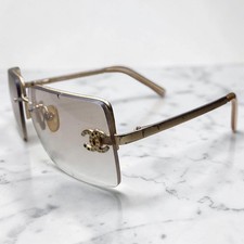 CHANEL Coco Mark Stone Sunglasses, Gold Frame, Clear Lenses, i30072