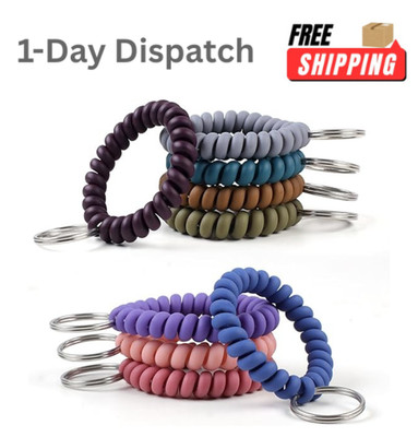 Oligei 9 Colors Wrist Keychain Retractable Spiral Coil Key Ring Bracelet