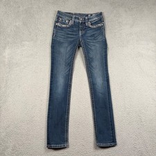 Miss Me Girls Skinny Jeans Size 14 26x30 Blue Rhinestone Embroidered KE8143SJ