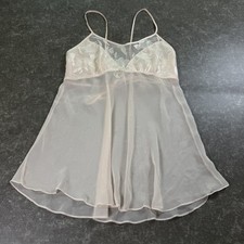 Vintage Delicates Babydoll Chemise Lingerie Top Sheer Pink Large Rose Accent