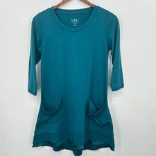 LOGO by Lori Goldstein Teal Blue Jersey Tunic w/ Layered Satin Chiffon Hem 2XSP 