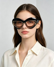 LOEWE Cat Eye Sunglasses Black Frame Light Pink Lens Double Rim Fashion Shades