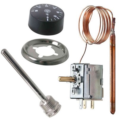 Regelthermostat, 35...90°C, 15A/230V, Kapillarrohr 150cm & Drehknopf/Tauchhülse